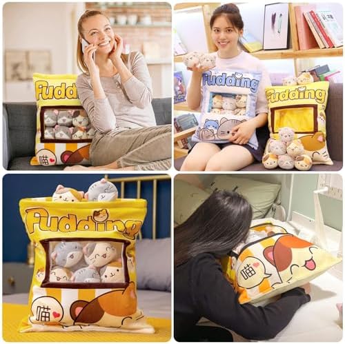 Cute Plush Pillow with 8 Fluffy Cat Toys