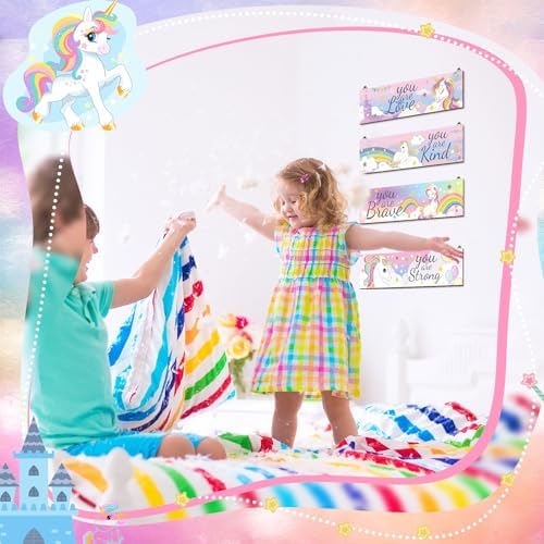 Geetery 4 Pcs Rainbow Wall Decor Hanging Signs