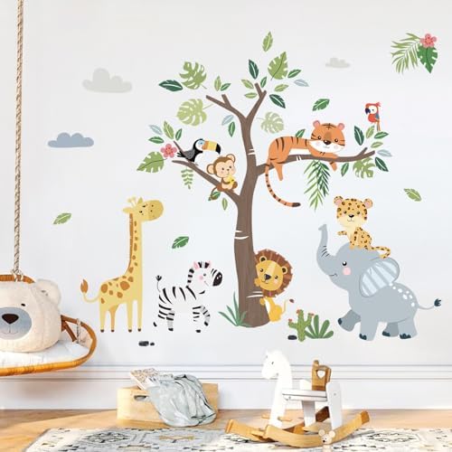 Jungle Animals Tree Wall Decals for Kids Room and Nursery