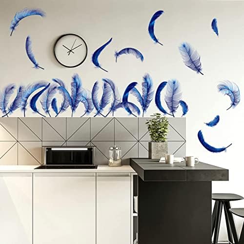 4 Sheets Blue Feather Wall Decals DIY Decor Stickers