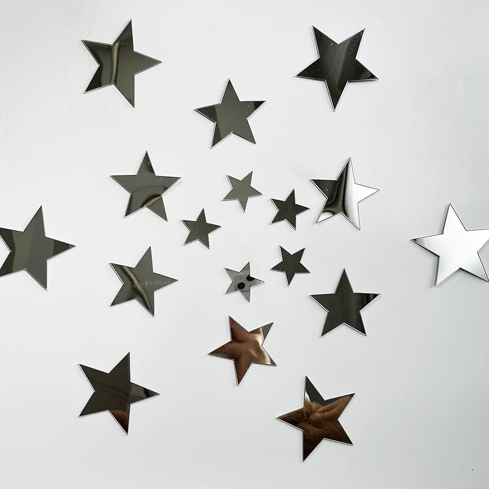 40Pcs Silver Stars Acrylic Wall Stickers