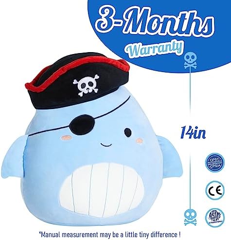 14 Inch Pirate Whale Plush Pillow