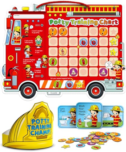 Potty Training Chart with Fireman Stickers and Crown for Toddlers