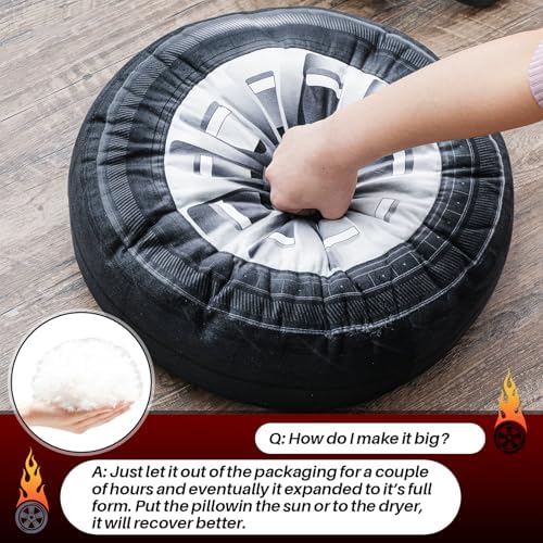 Meooeck 3D Wheel Plush Pillow for Boys