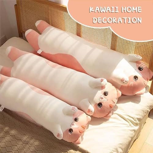 Pink Cat Plush Body Pillow for Kids