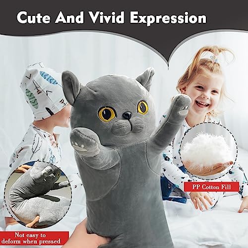 Cute Gray Cat Plush Pillow for Kids