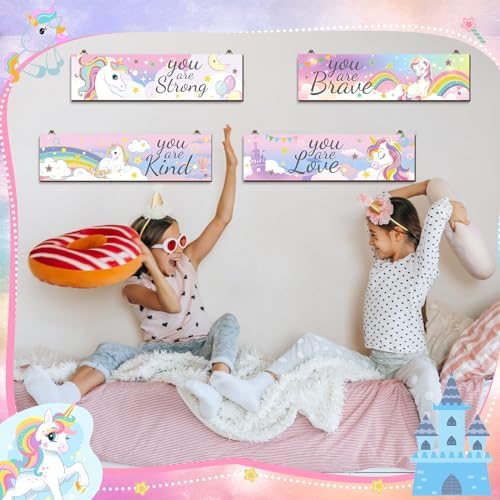 Geetery 4 Pcs Rainbow Wall Decor Hanging Signs