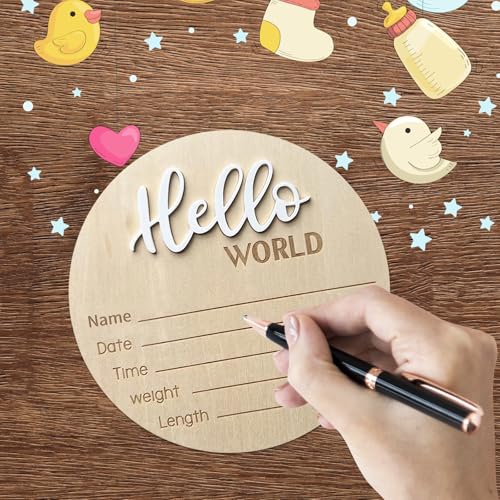 Baby Announcement Sign 59 Inch Wooden Hello World Newborn Sign