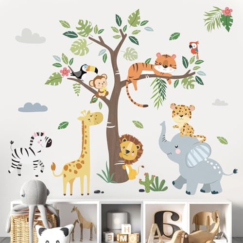 Jungle Animals Tree Wall Decals for Kids Room and Nursery