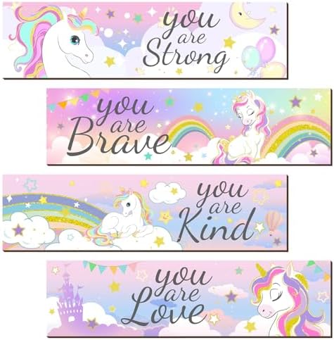 Geetery 4 Pcs Rainbow Wall Decor Hanging Signs