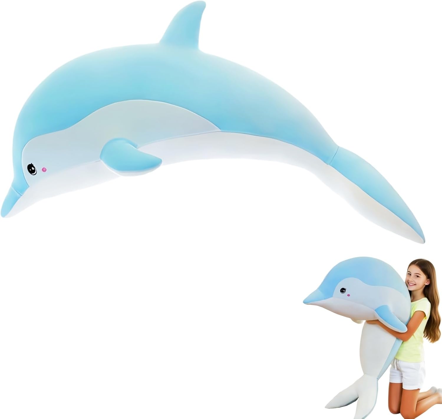 RYOLOY Giant Blue Dolphin Plush Pillow