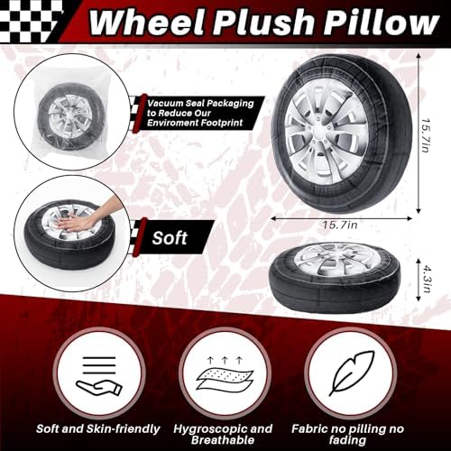 Meooeck 3D Wheel Plush Pillow for Boys