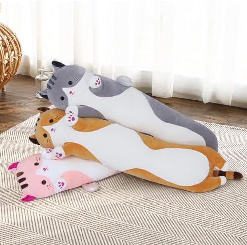 Soft Grey Long Cat Plush Pillow