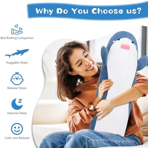Cute Blue Shark Plush Pillow for Hugging
