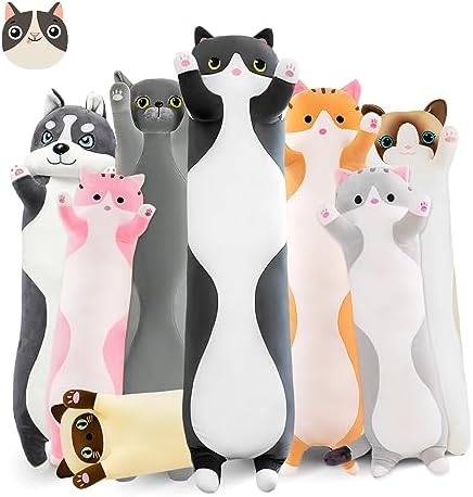Kawaii Long Cat Plush Pillow for Kids