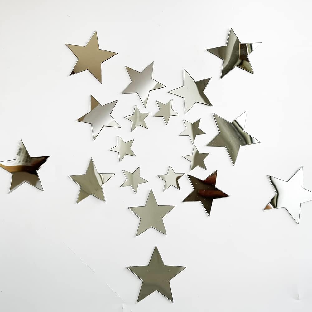 40Pcs Silver Stars Acrylic Wall Stickers