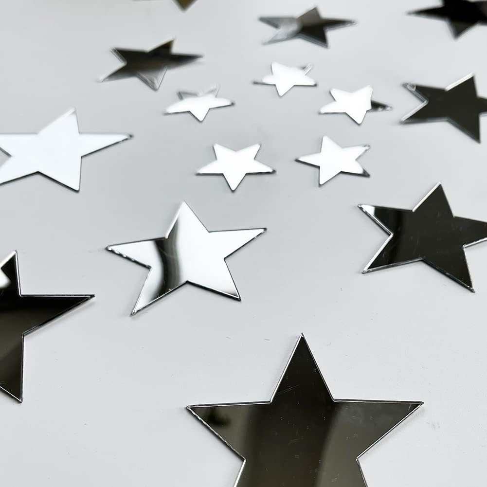 40Pcs Silver Stars Acrylic Wall Stickers