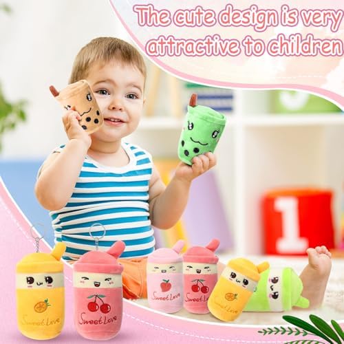 Jerify 16 Pcs Bubble Tea Plush Keychains