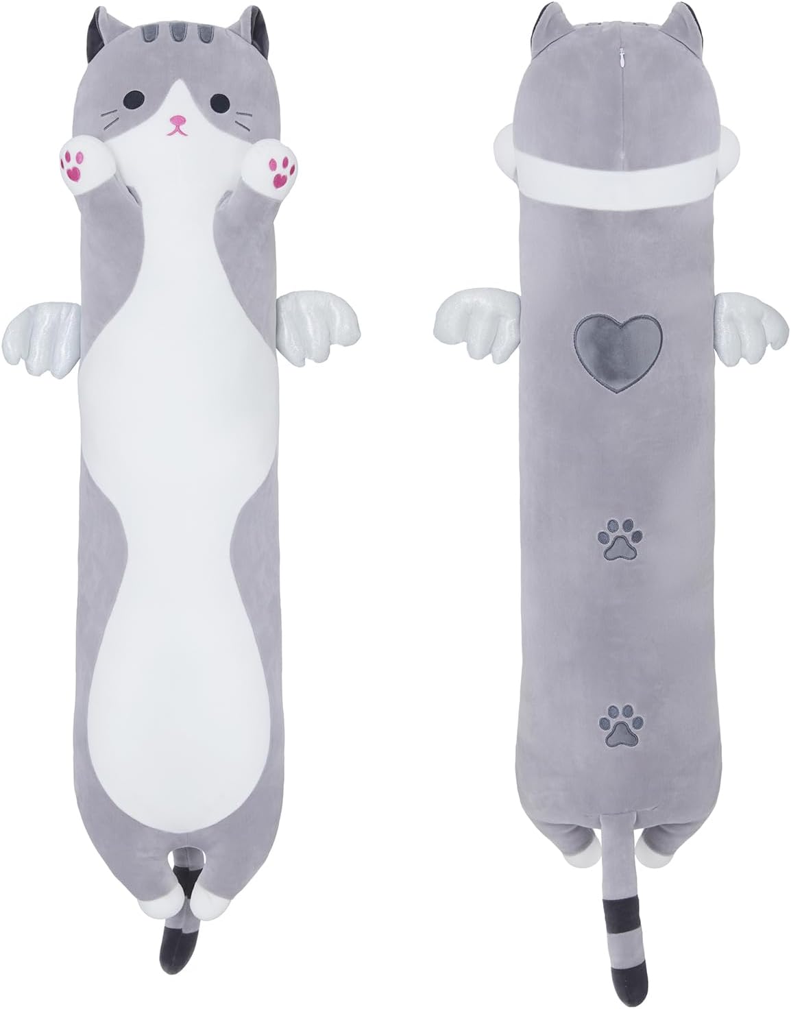 Soft Grey Long Cat Plush Pillow