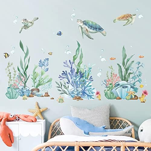 Wondever Ocean Seaweed Grass Wall Sticker Turtle Decal