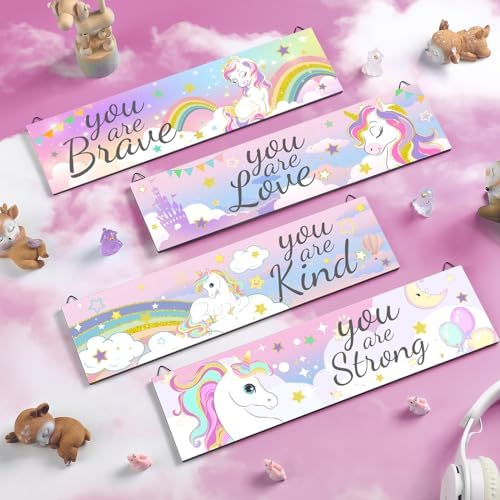 Geetery 4 Pcs Rainbow Wall Decor Hanging Signs