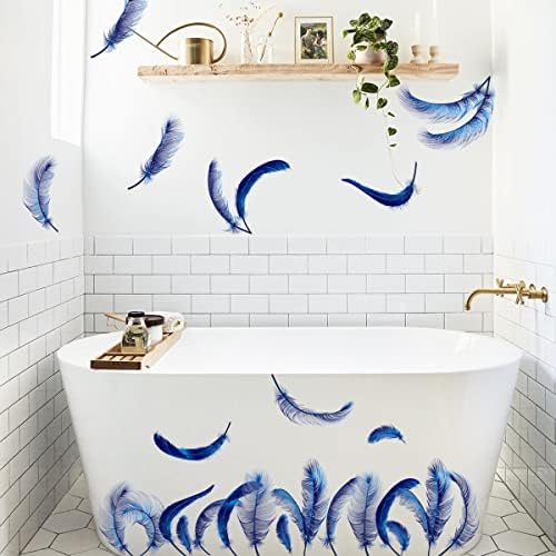 4 Sheets Blue Feather Wall Decals DIY Decor Stickers