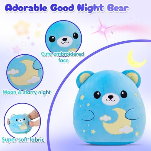 Soft 12 Inch Blue Bear Plush Pillow