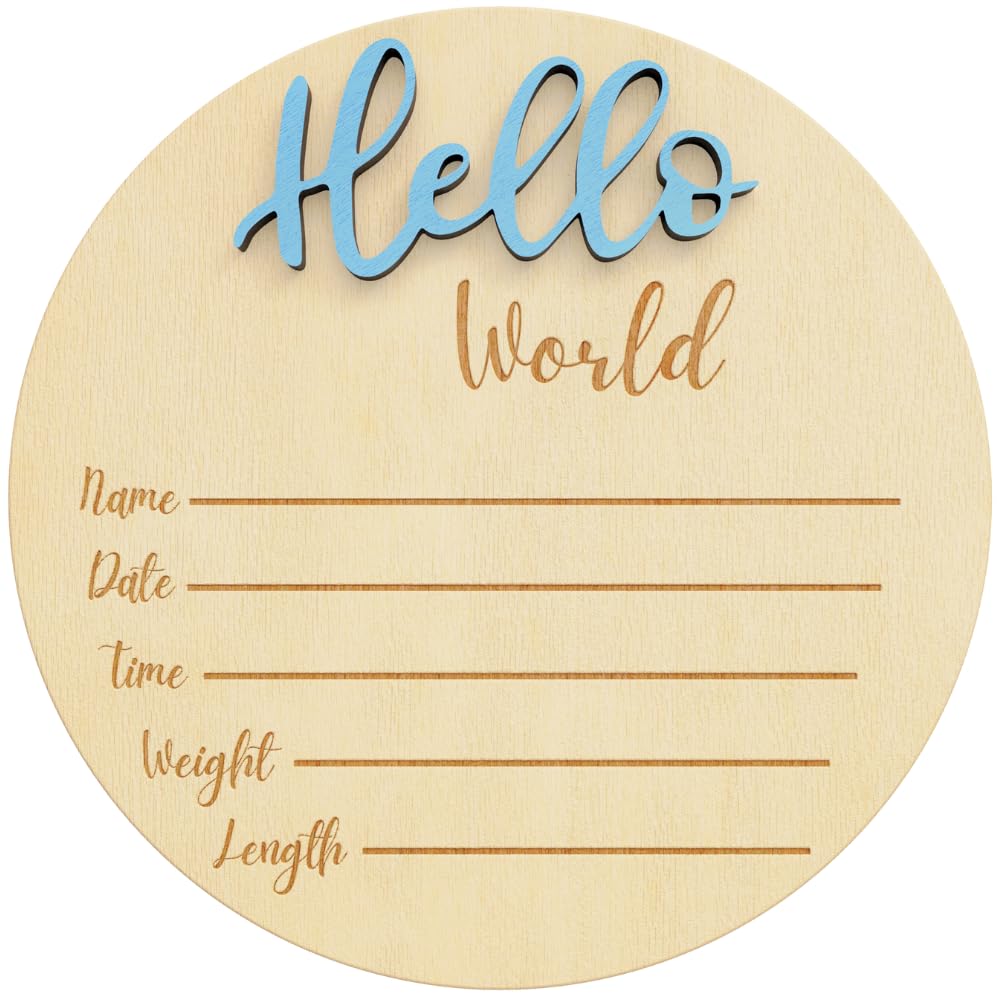 Baby Announcement Sign 6 Inch Wooden Hello World