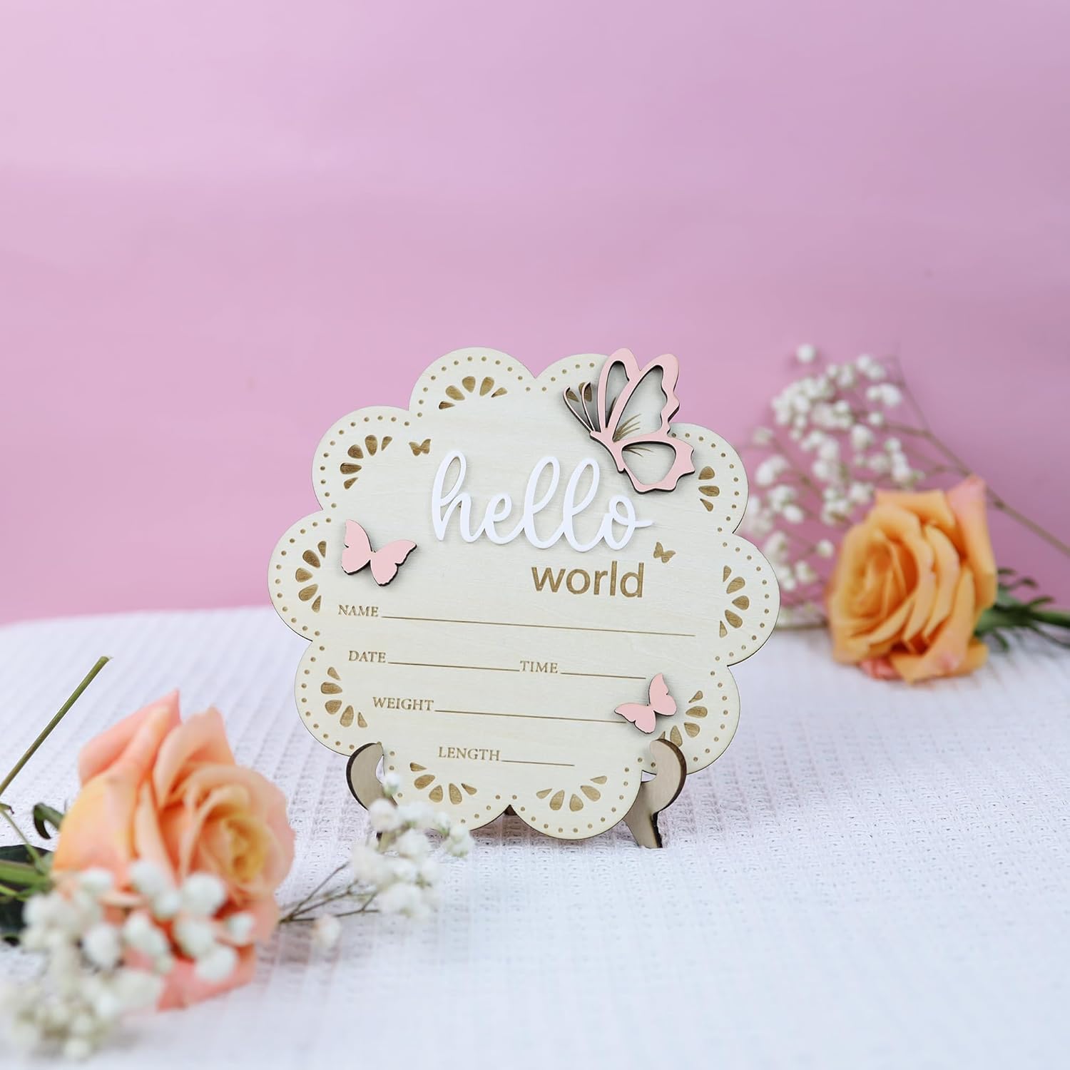 Wooden Baby Announcement Sign Butterfly 1