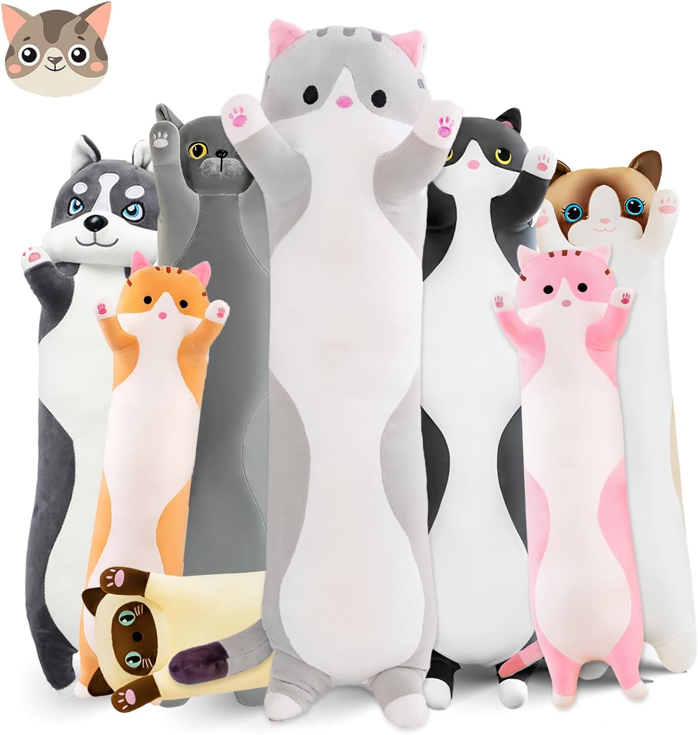 Long Cat Plush Pillow for Kids and Adults