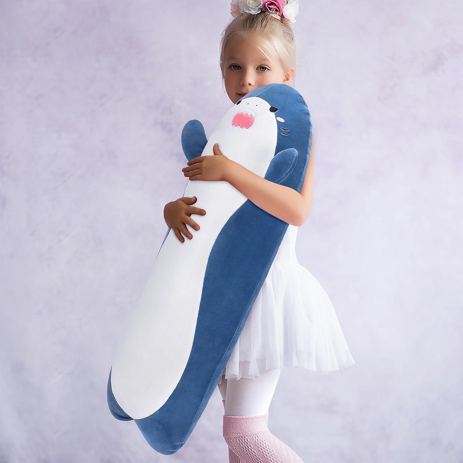 Cute Blue Shark Plush Pillow for Hugging