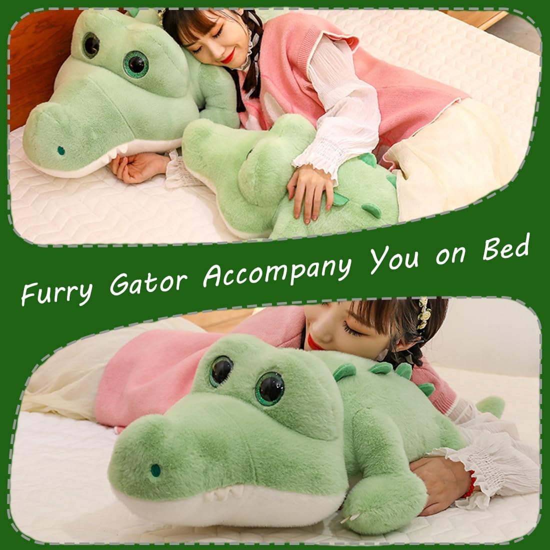 ELAINREN Super Furry Crocodile Plush Pillow