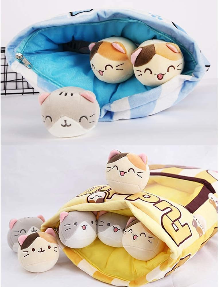 Cute Plush Pillow with 8 Fluffy Cat Toys