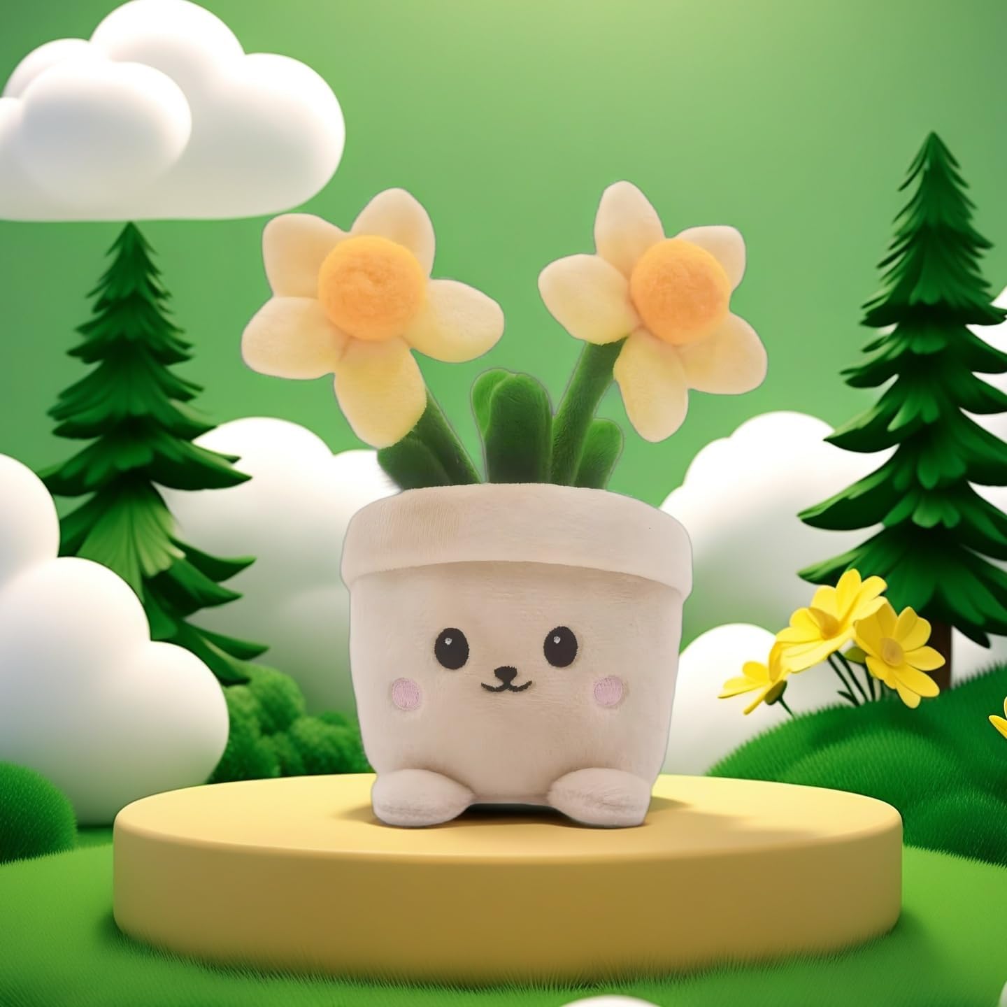 Happy Face Flower Stuffed Pillow Toy