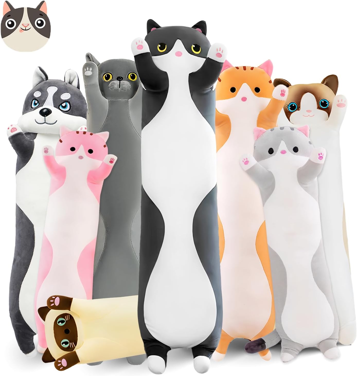 Kawaii Long Cat Plush Pillow for Kids