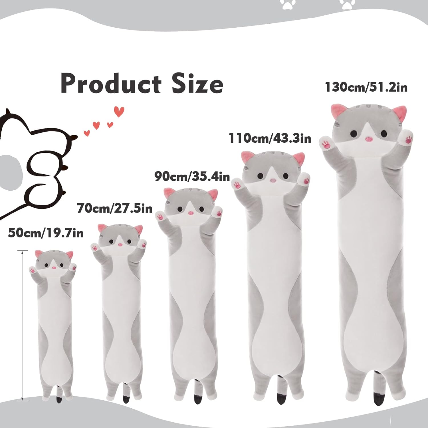 Long Cat Plush Pillow for Kids and Adults
