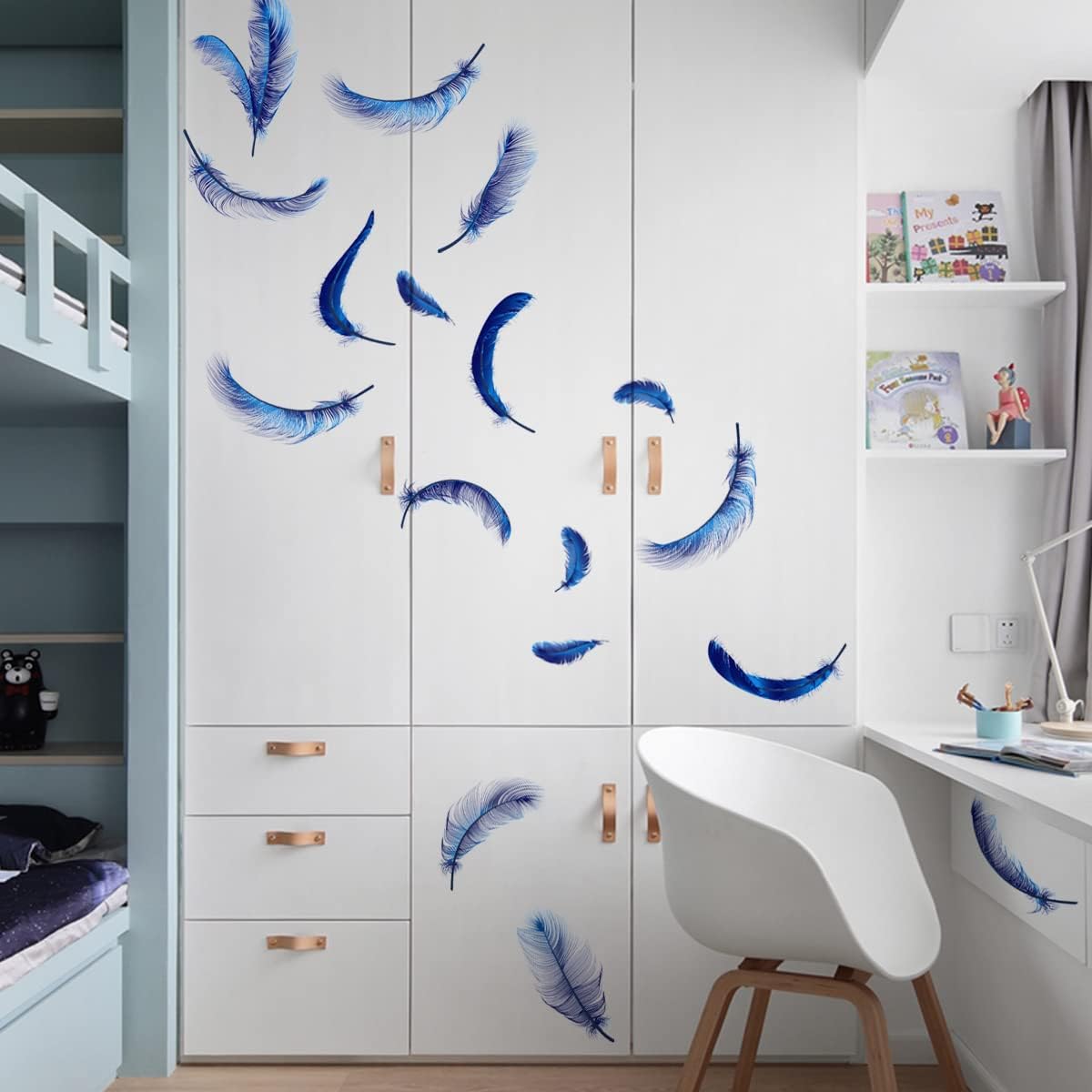 4 Sheets Blue Feather Wall Decals DIY Decor Stickers