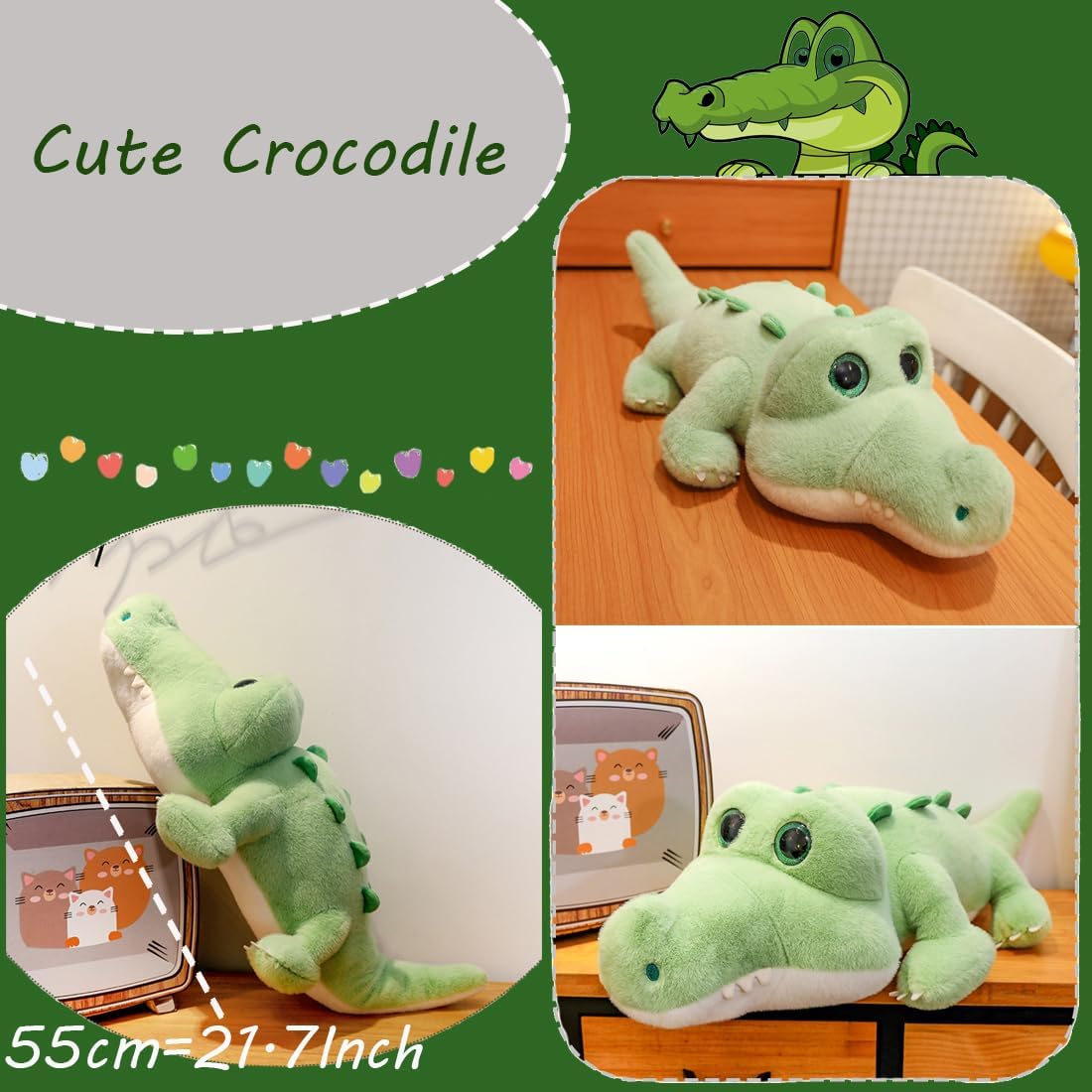 ELAINREN Super Furry Crocodile Plush Pillow