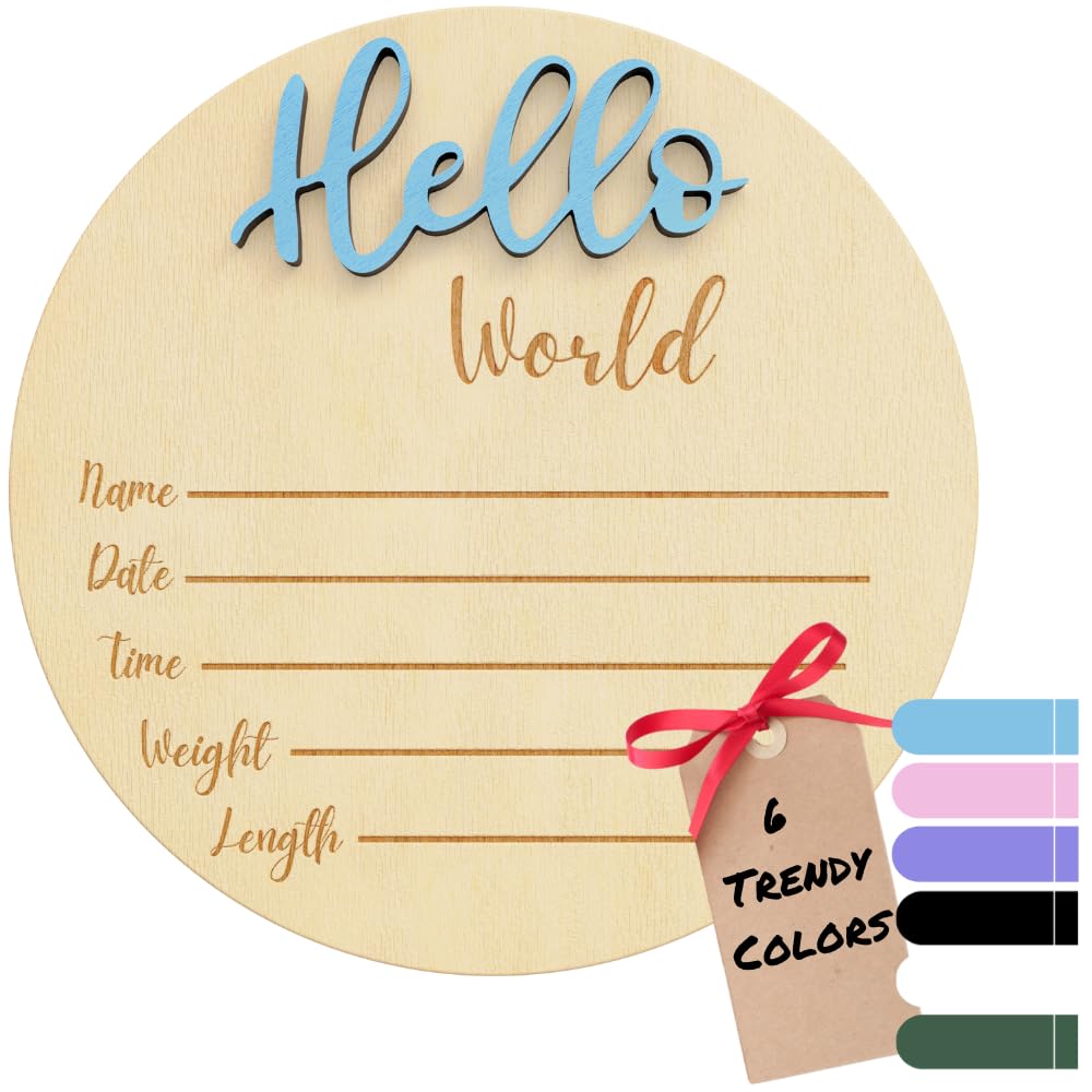 Baby Announcement Sign 6 Inch Wooden Hello World