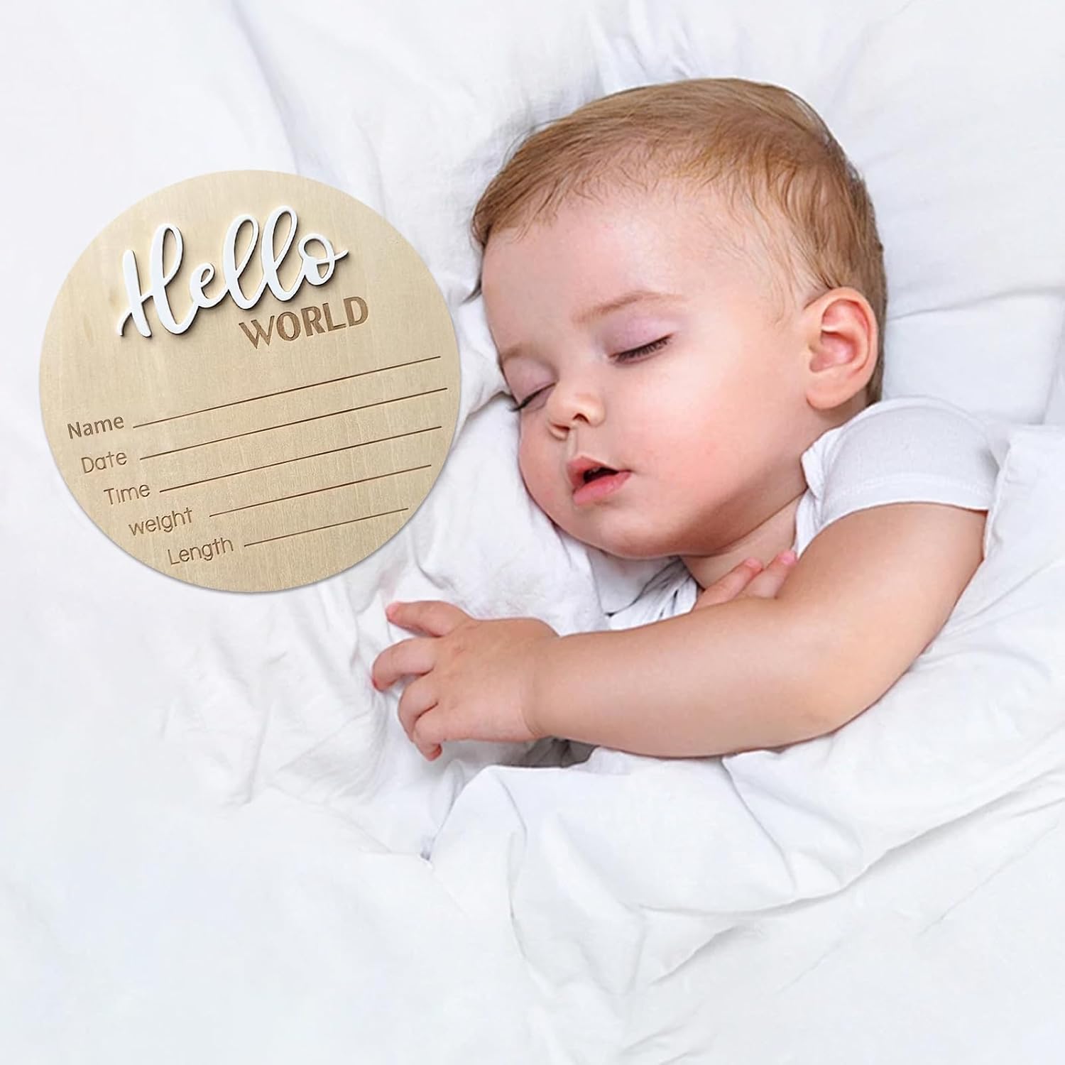 Baby Announcement Sign 59 Inch Wooden Hello World Newborn Sign