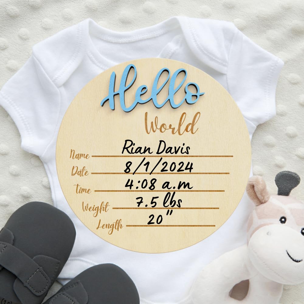 Baby Announcement Sign 6 Inch Wooden Hello World