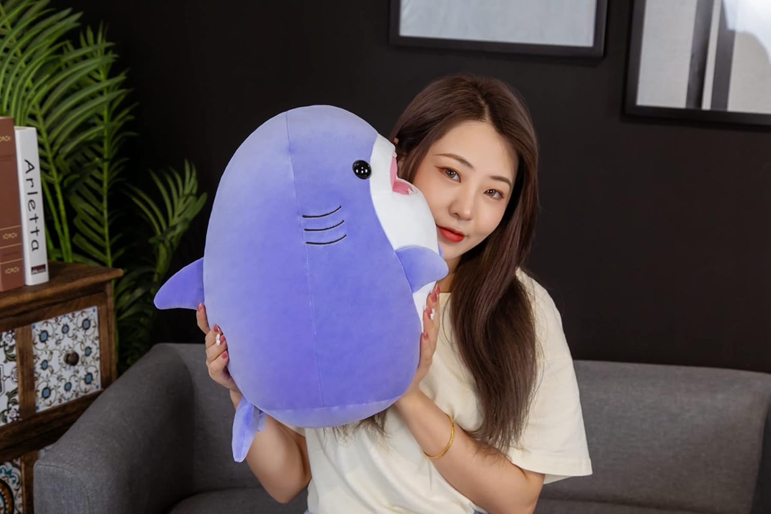17 Inch Purple Shark Plush Hugging Pillow