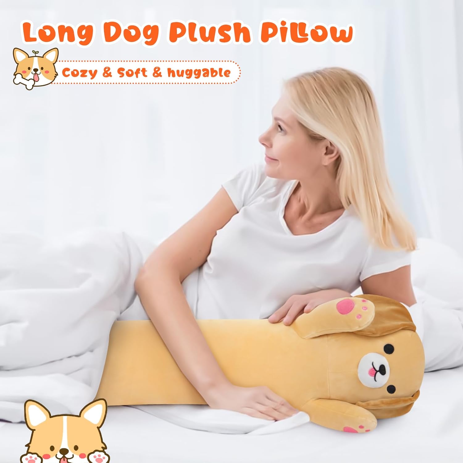 Long Dog Plush Hugging Pillow for Kids and Adults