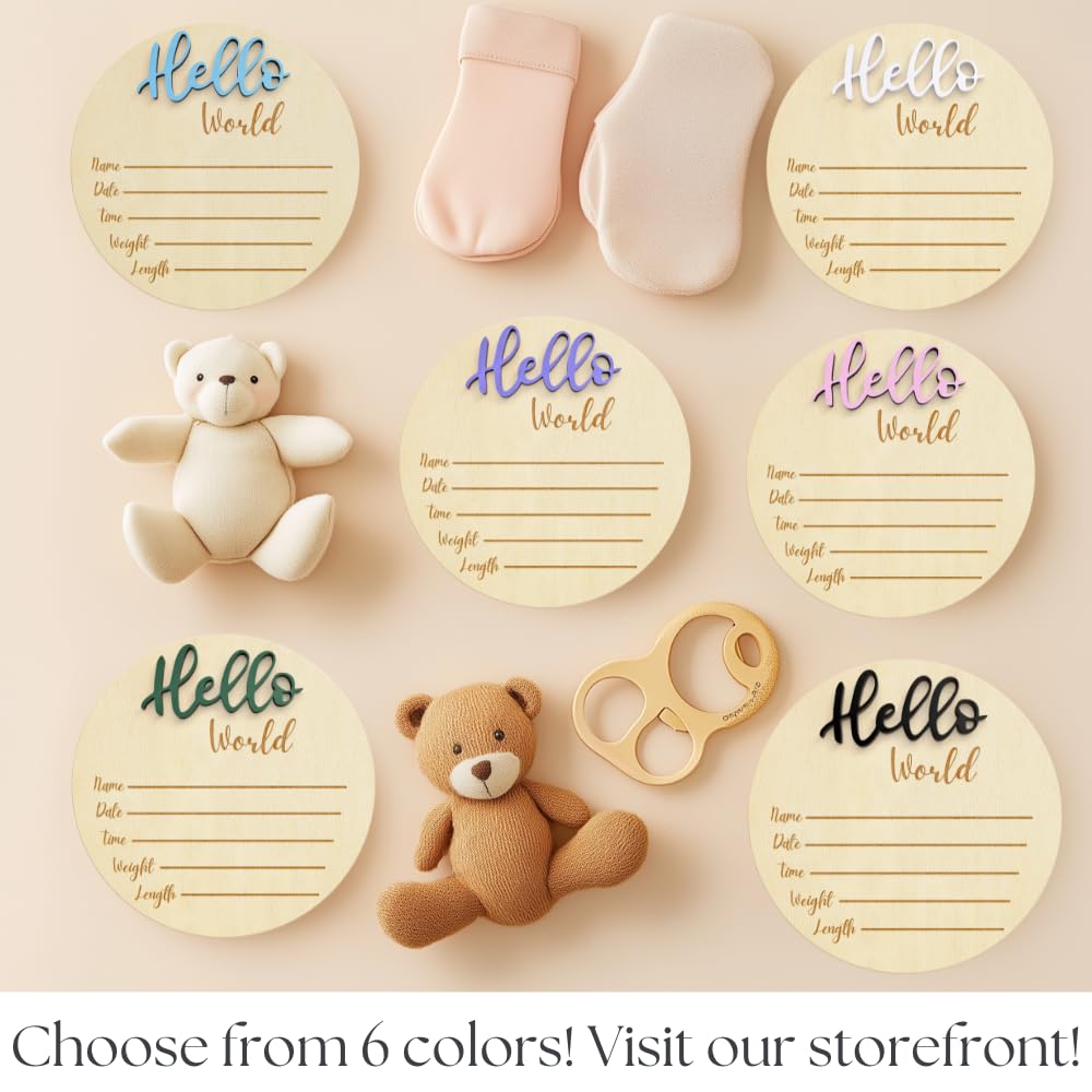 Baby Announcement Sign 6 Inch Wooden Hello World