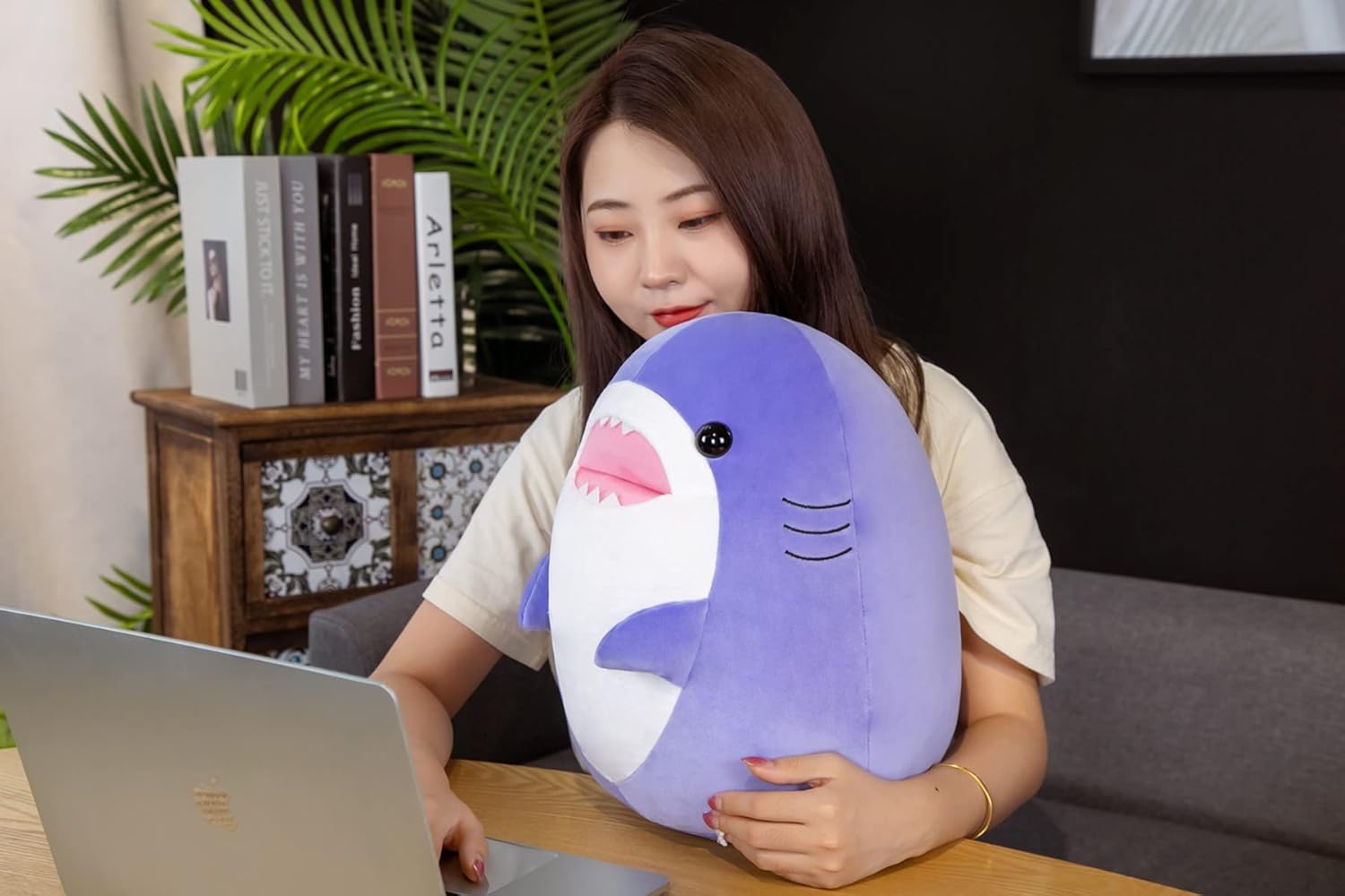 17 Inch Purple Shark Plush Hugging Pillow