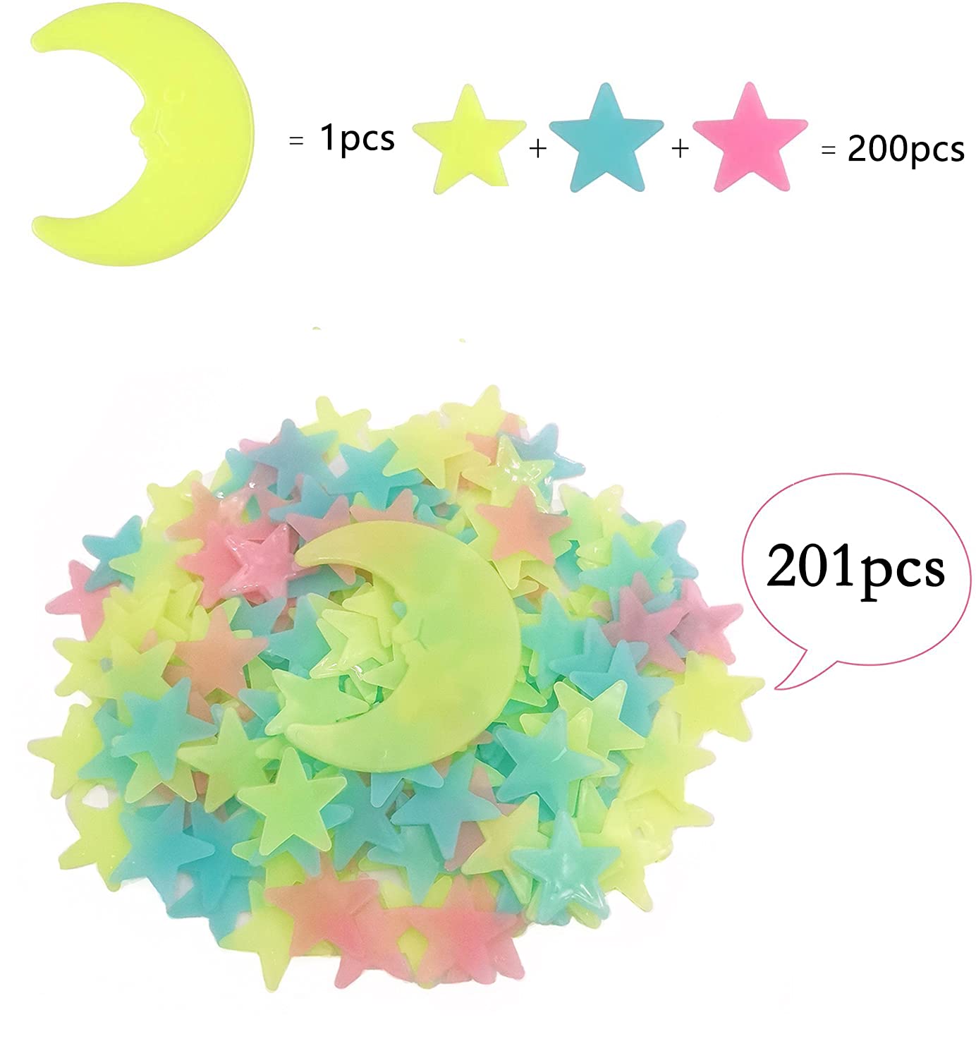 200 Pcs Glow in the Dark Stars and Moon Wall Stickers 1