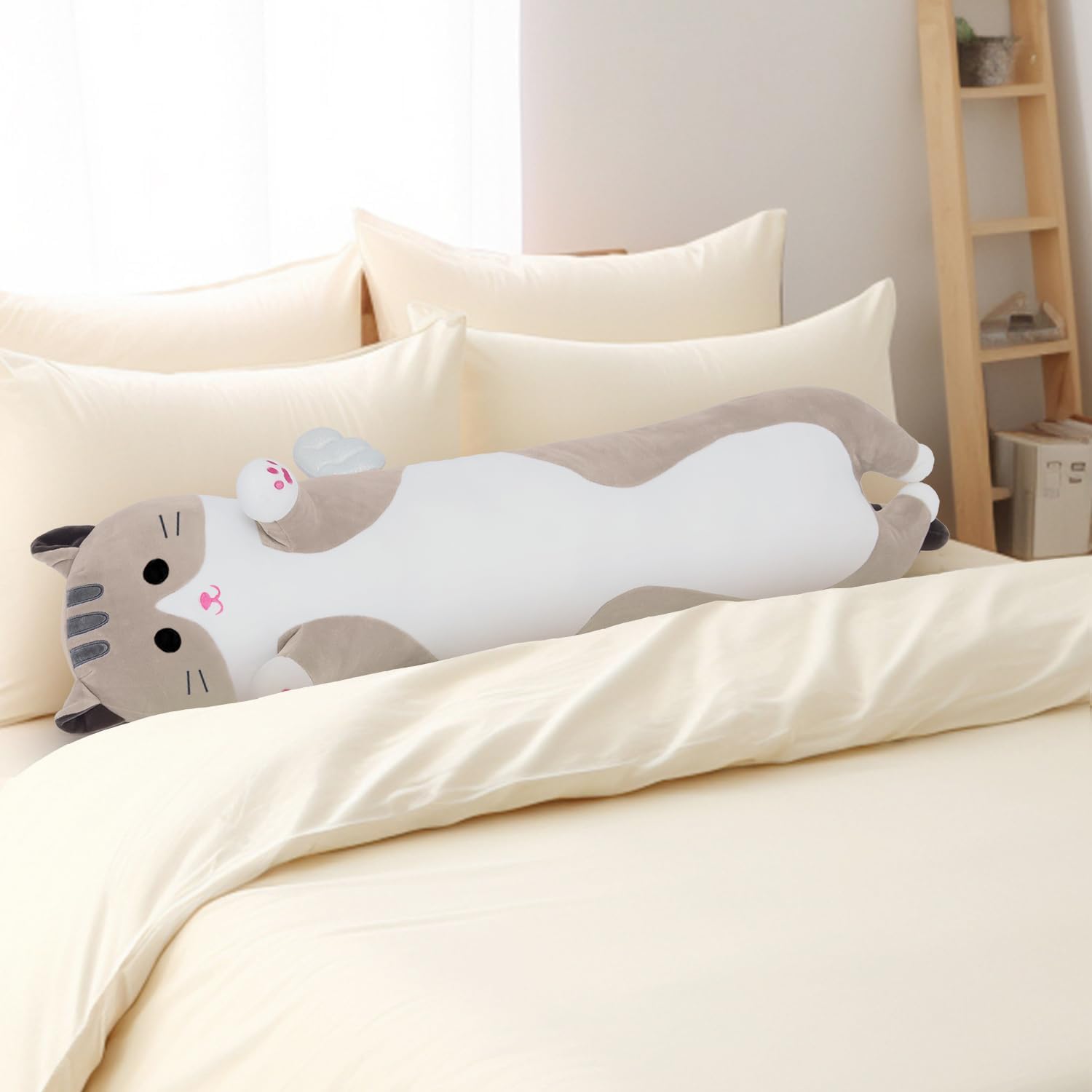 Cute Long Cat Plush Body Pillow Grey