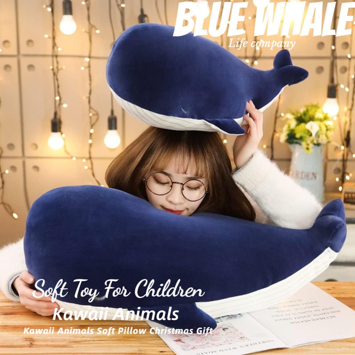 Large Blue Whale Plush Toy Hugging Pillow