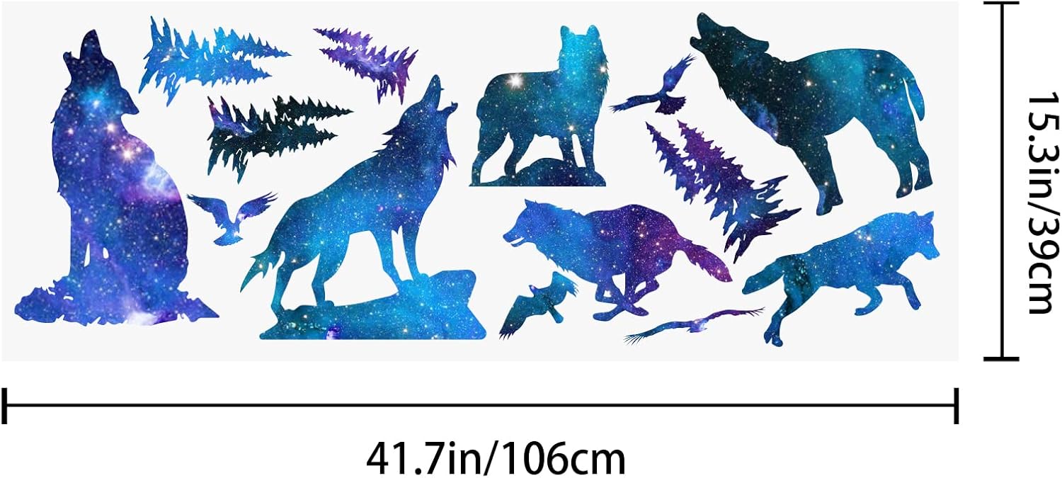 PLIGREAT Dark Blue Starry Sky Wolves Wall Sticker
