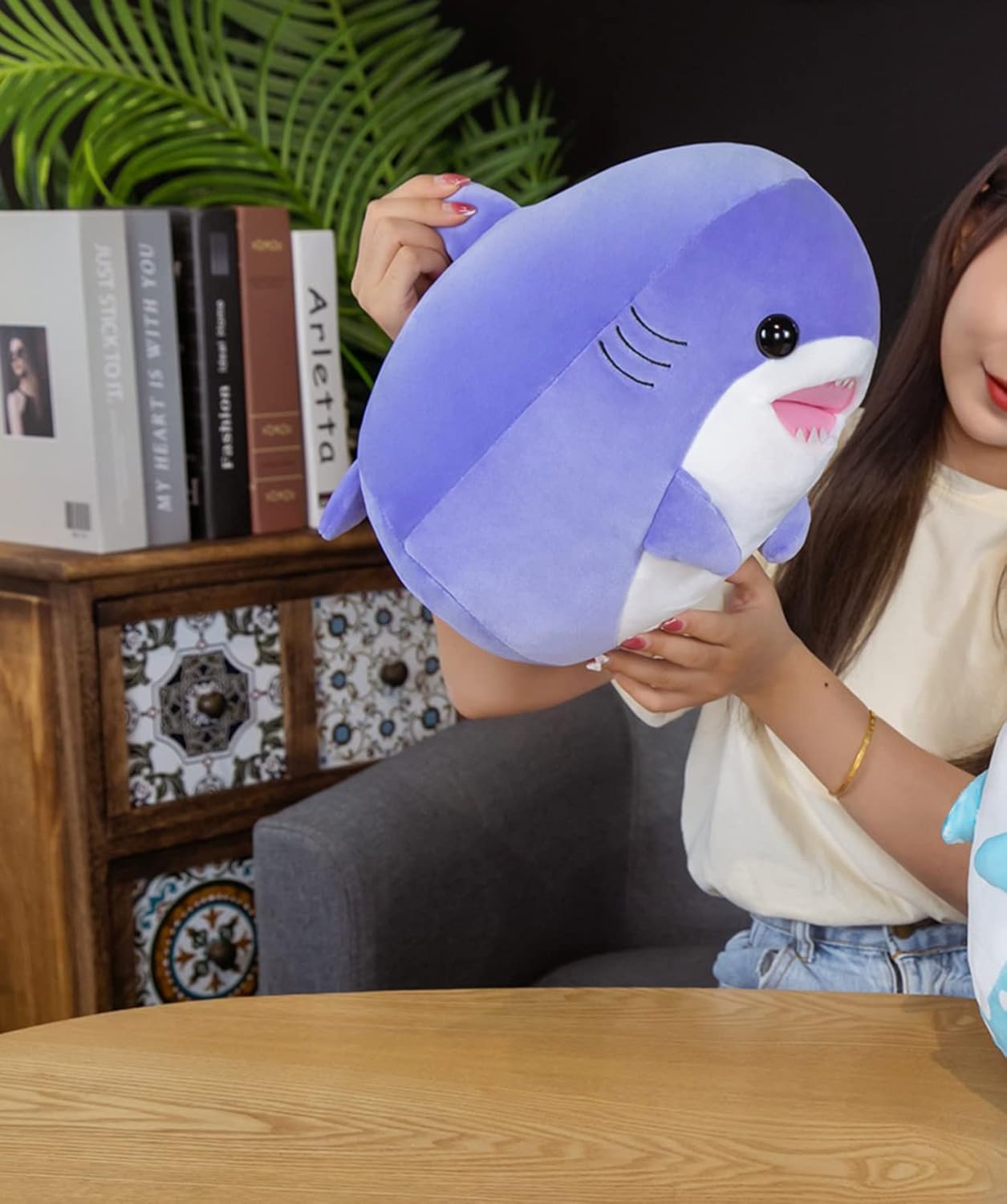 17 Inch Purple Shark Plush Hugging Pillow